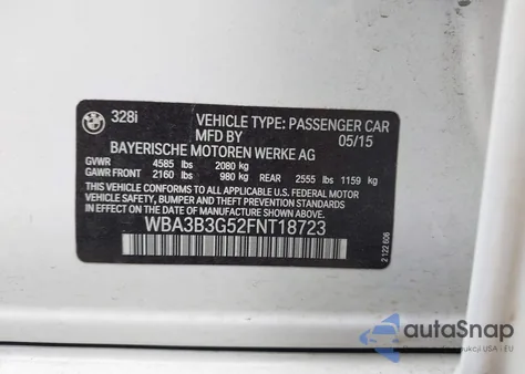 2015 BMW 328I xDrive из США, поврежденный, VIN WBA3B3G52FNT18723